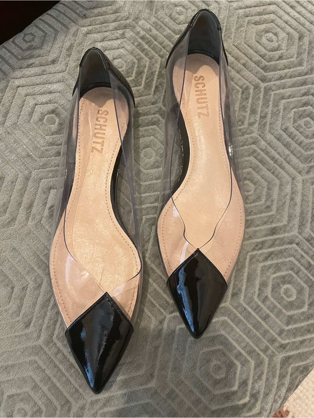 SCHUTZ Black Patent & Clear Pointed Toe Flats